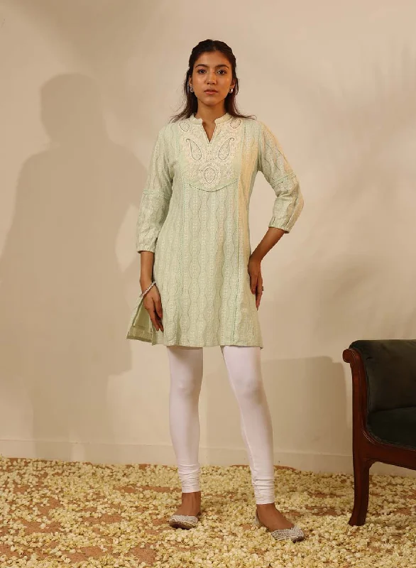 Green Raschel Net Embroidered Kurti for Women