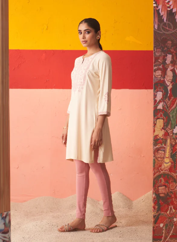 Ivory Kurta for Women with Threadwork and Lace Detailing