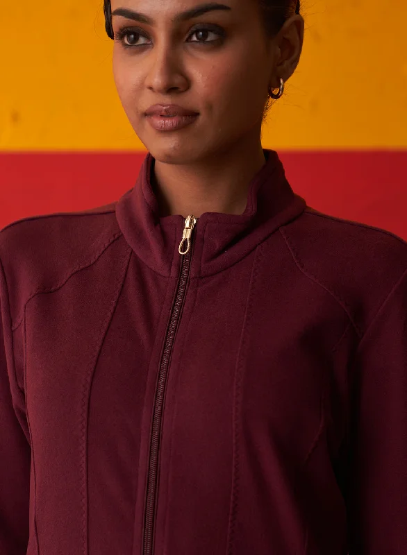 Maroon High-neck Jacket for Women