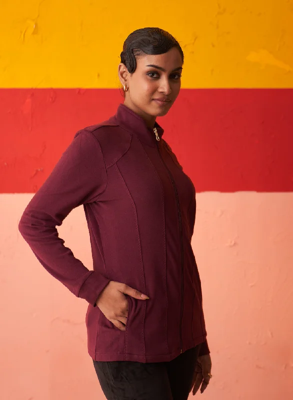 Maroon High-neck Jacket for Women