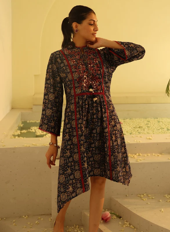 Navy Blue Printed Kurta