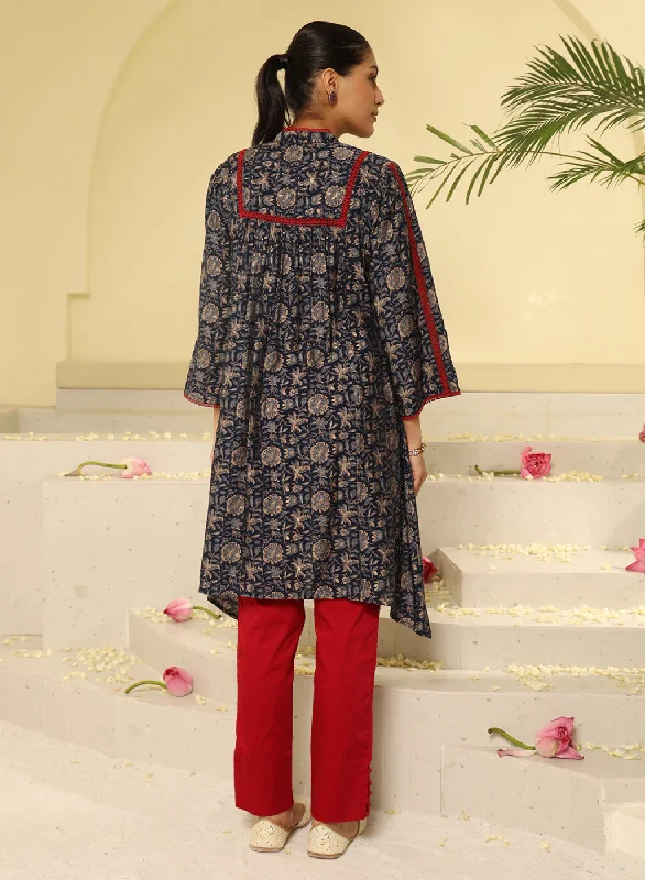 Navy Blue Printed Kurta