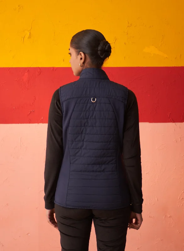 Navy Blue Sleeveless High-neck Jacket for Women With Pockets