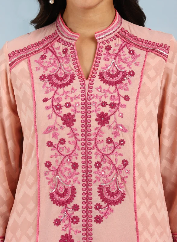 Pink Embroidery Knee Length Kurti