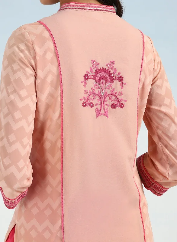 Pink Embroidery Knee Length Kurti