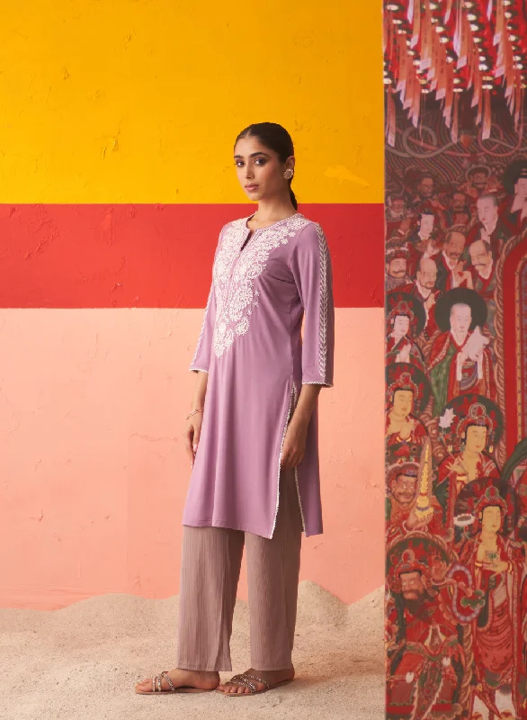 Purple Straight Kurta for Women with Threadwork