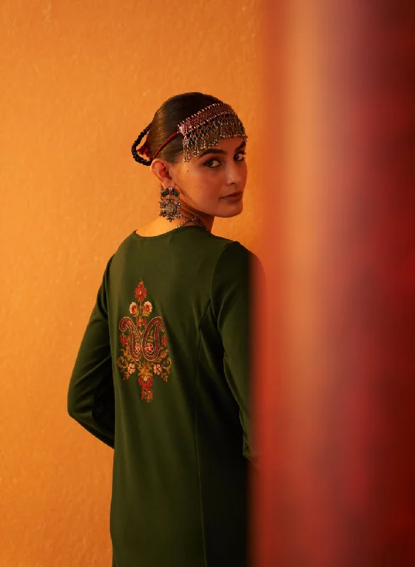 Sage Green Embroidered Woollen Kurti for Women