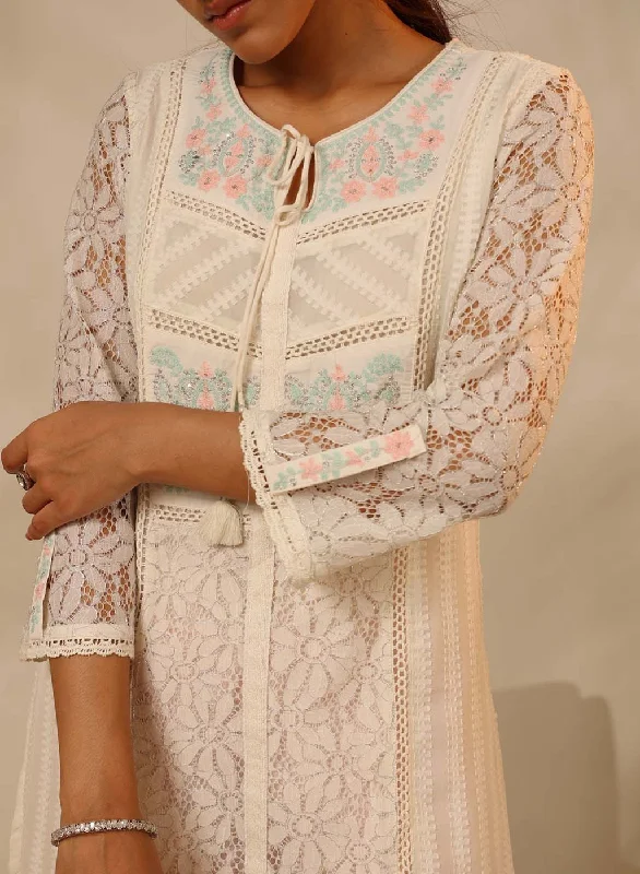 White Rachael Kurti with Keyhole Neck