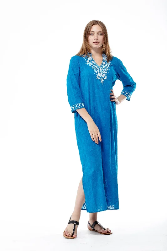 La Cera 3/4 Quarter Length Sleeve Embroidered Caftan