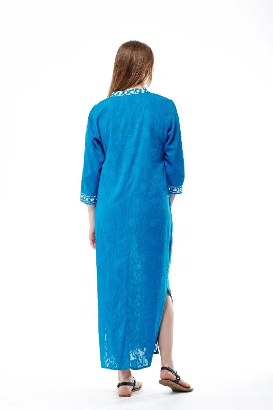 La Cera 3/4 Quarter Length Sleeve Embroidered Caftan