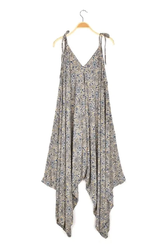 Tie Shoulder Printed Jumpsuit - Blue Ditzy