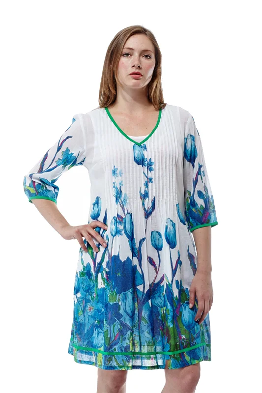 Tulip Print Pleated Tunic Dress