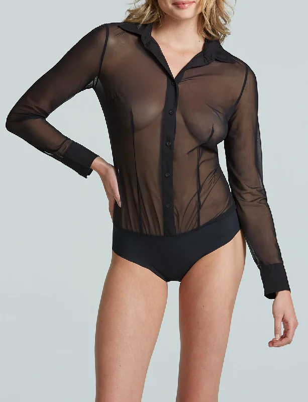 Chic Mesh Button Down Bodysuit