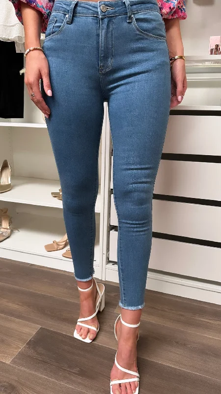 Sandra Ripped Ankle Blue Skinny Jeans