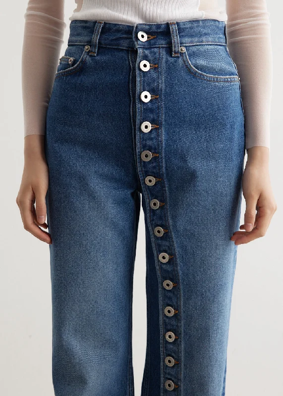 One Leg Buttons Detail Jeans