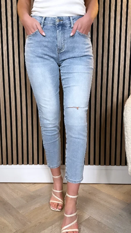 Keke Light Blue Ripped Knee Boyfriend Jeans