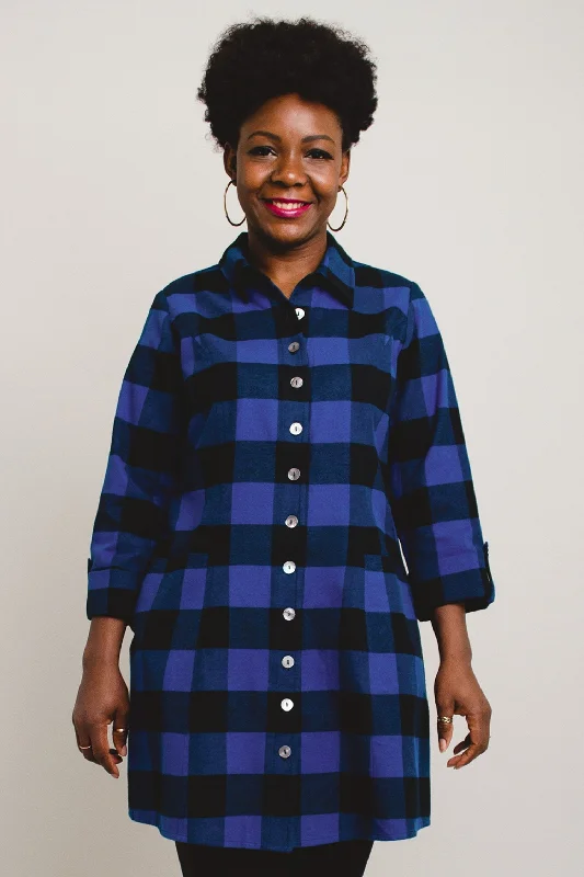 Larissa Tunic, Blue Plaid, Cotton Flannel - Final Sale