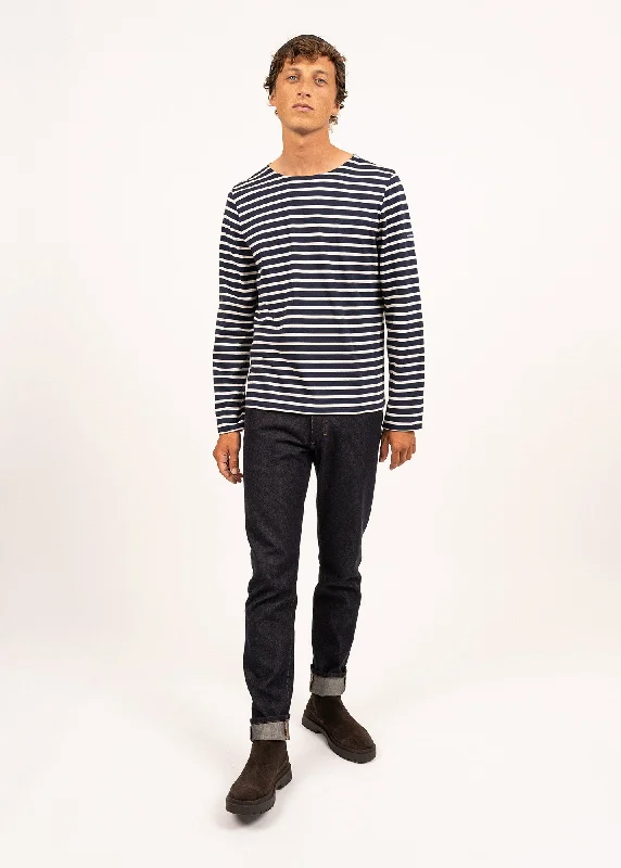 Minquilaine unisex sailor striped shirt - in cotton and wool (MARINE/ECRU)