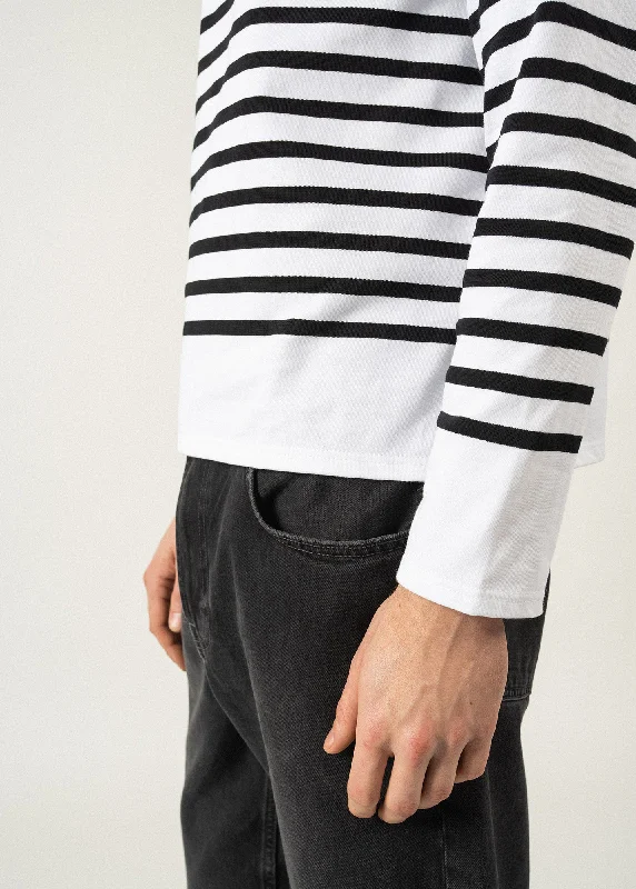 Naval authentic striped sailor shirt - in combed cotton (NEIGE/NOIR)