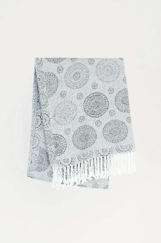 Pashmina Scarf, White Blooms