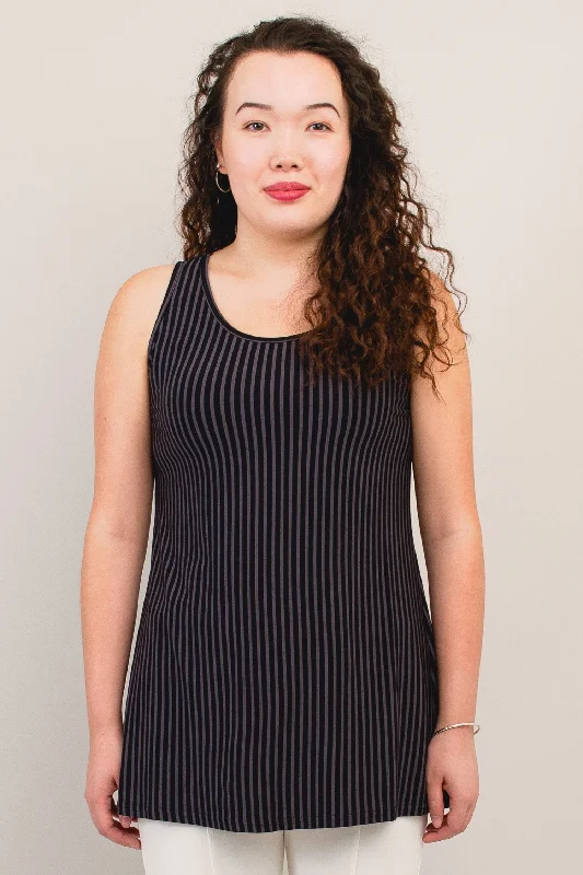 Relaxed Tank, Blk/Grey Stripe, Bamboo- Final Sale