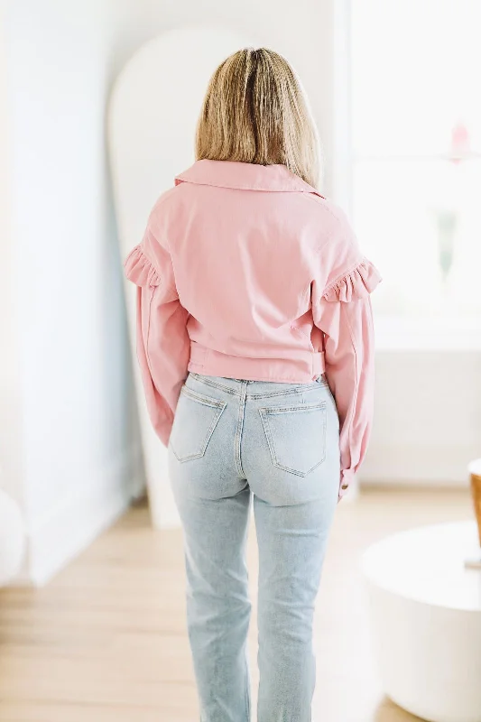 Ruffle Denim Jacket - Pink