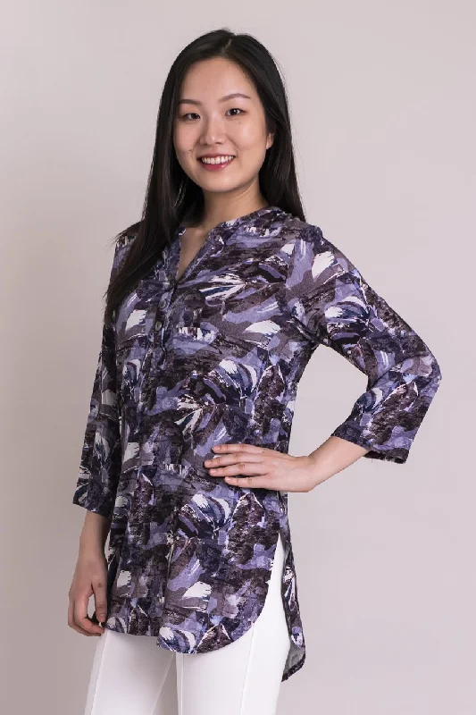 Tara Blouse, Violet Camo, Linen Bamboo