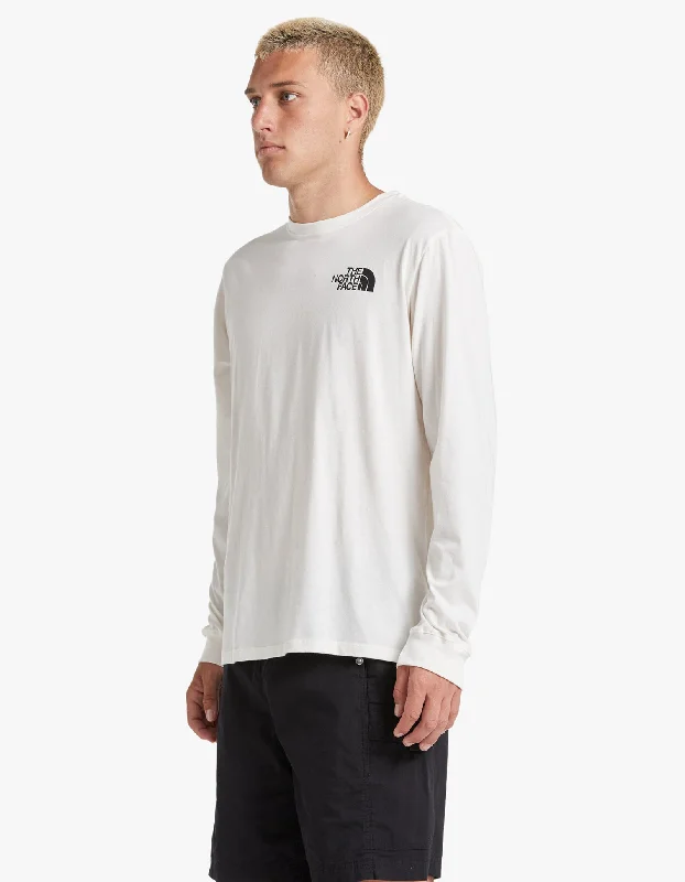 Mens Never Stop Exploring L/S Box Tee - Gardenia White/Photoreal Graphics