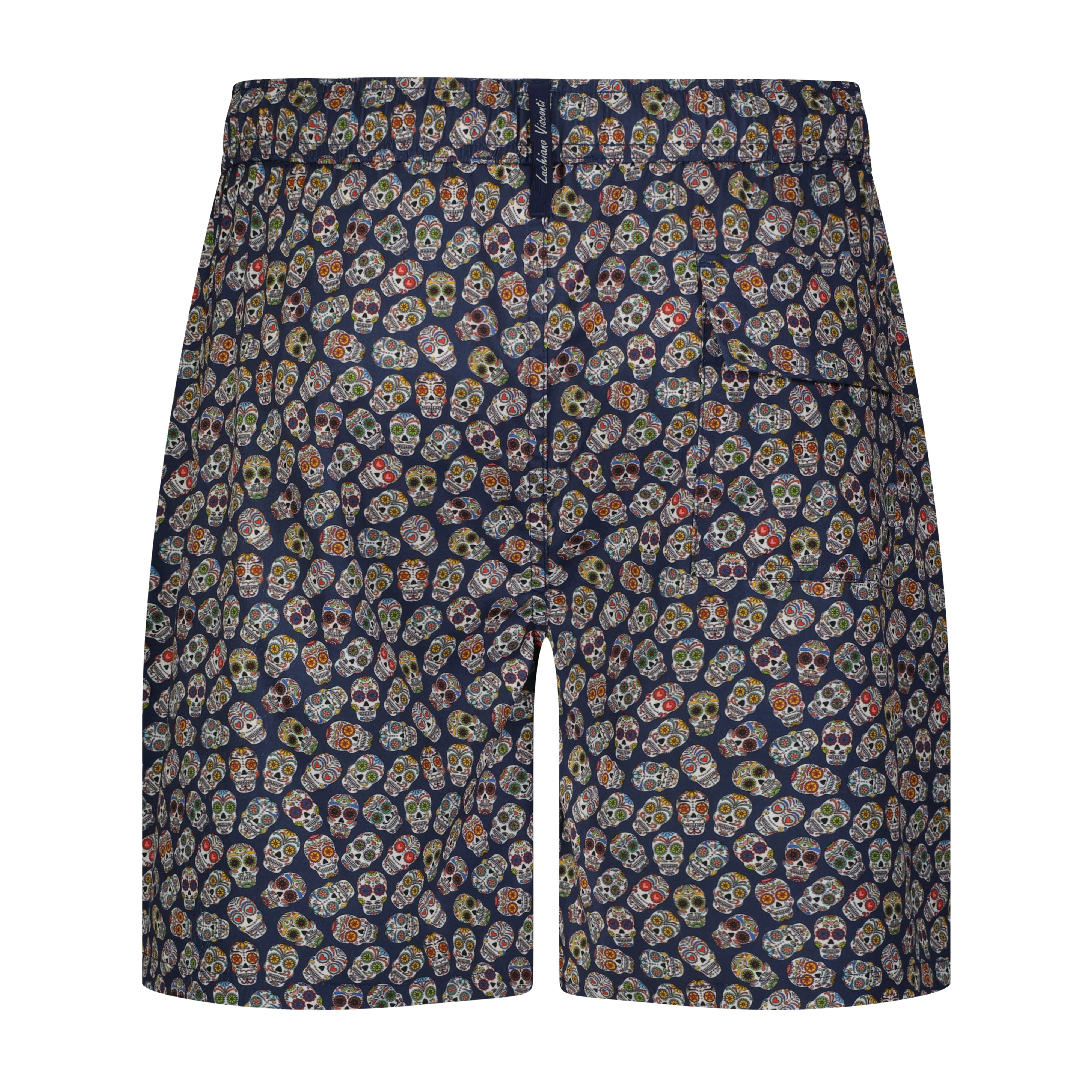 Skull Flower Print Swim Trunks