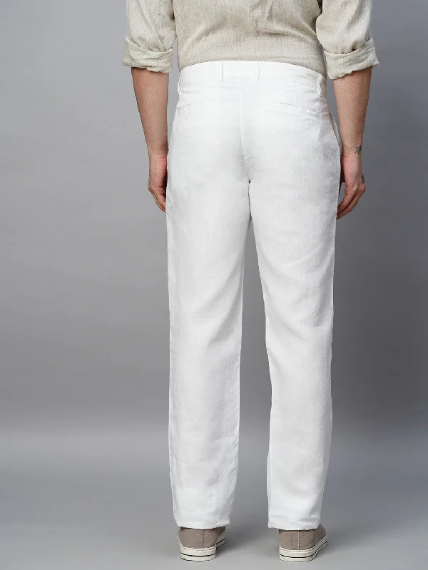 Men's White 100% Linen Regular Fit Pant