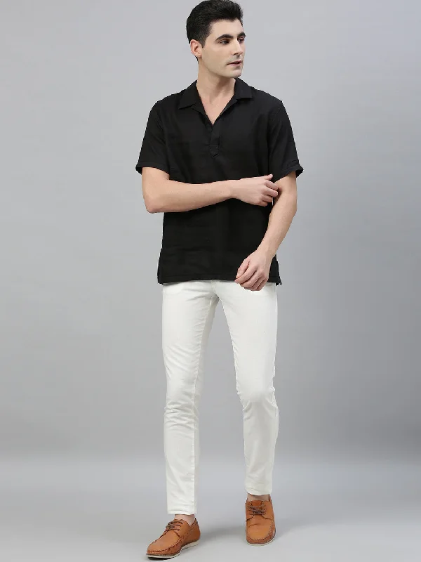 Men's White Cotton Linen Slim Fit Pant