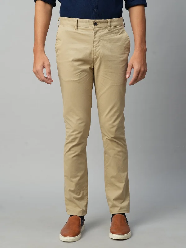 Men's Khaki Cotton Lycra Slim Fit Pant