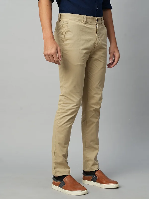 Men's Khaki Cotton Lycra Slim Fit Pant