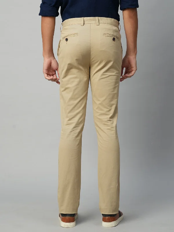 Men's Khaki Cotton Lycra Slim Fit Pant