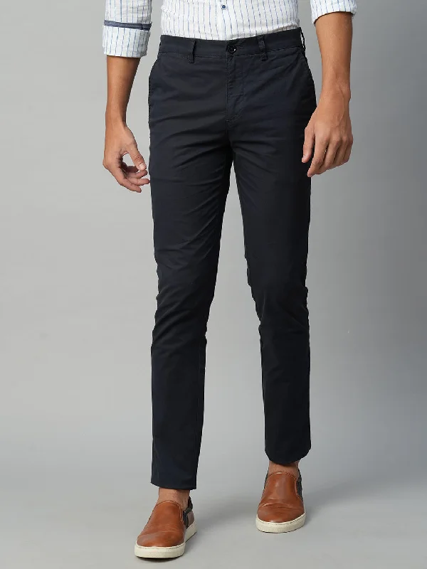 Men's Navy Cotton Lycra Slim Fit Pant