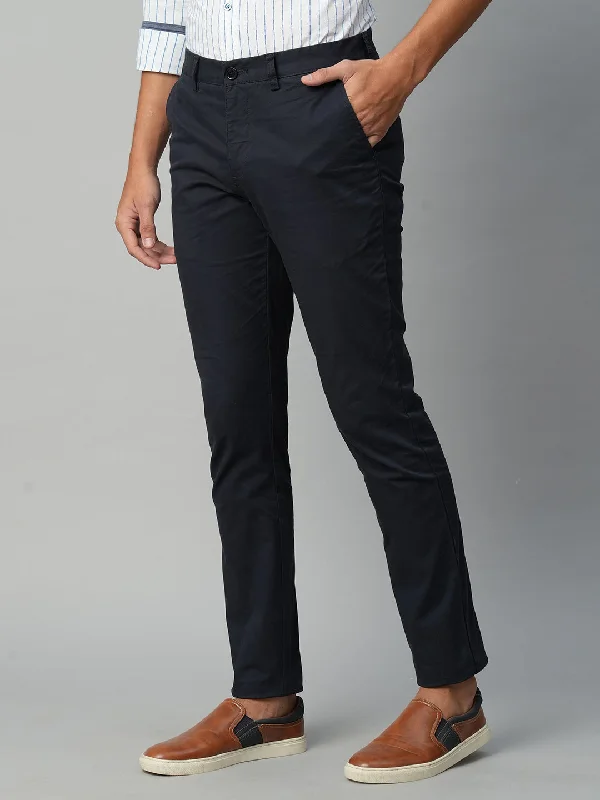 Men's Navy Cotton Lycra Slim Fit Pant