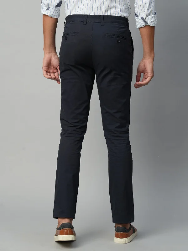 Men's Navy Cotton Lycra Slim Fit Pant