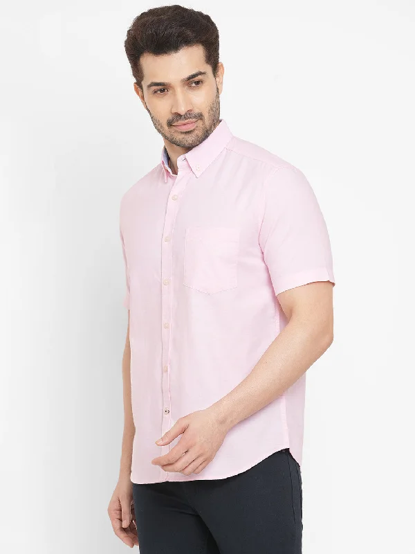 Men's Pink Oxford Cotton Regular Fit Shirts