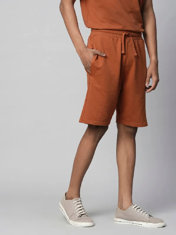 Men's Rust Cotton Regular Fit Shorts