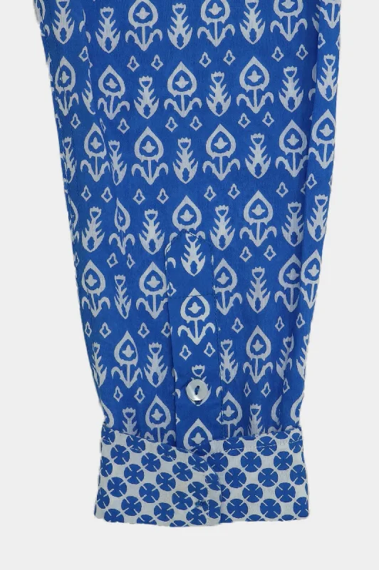 Men's Printed Cotton Shirt | Tear Drop Blue/White