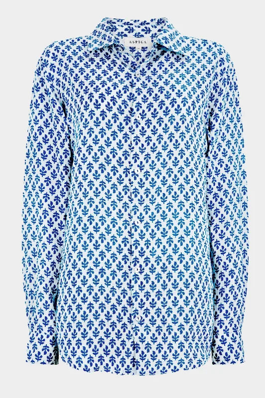 Men's Printed Linen Shirt | Trident White/Marina Blue