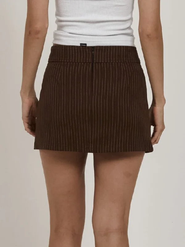 Reese Pinstripe Pleated Skirt - Brown