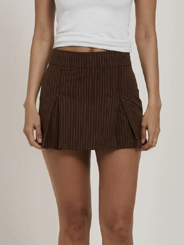 Reese Pinstripe Pleated Skirt - Brown