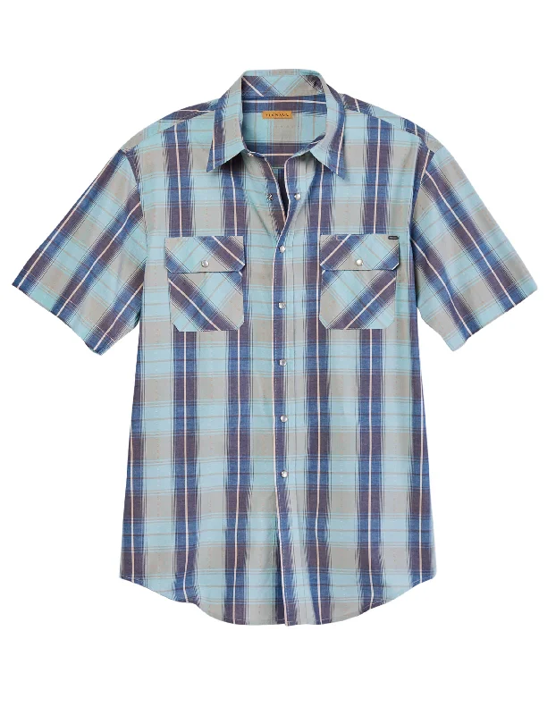 MENS SHORT SLEEVE SNAP VINTAGE DOBBY PLAID WESTERN SHIRT