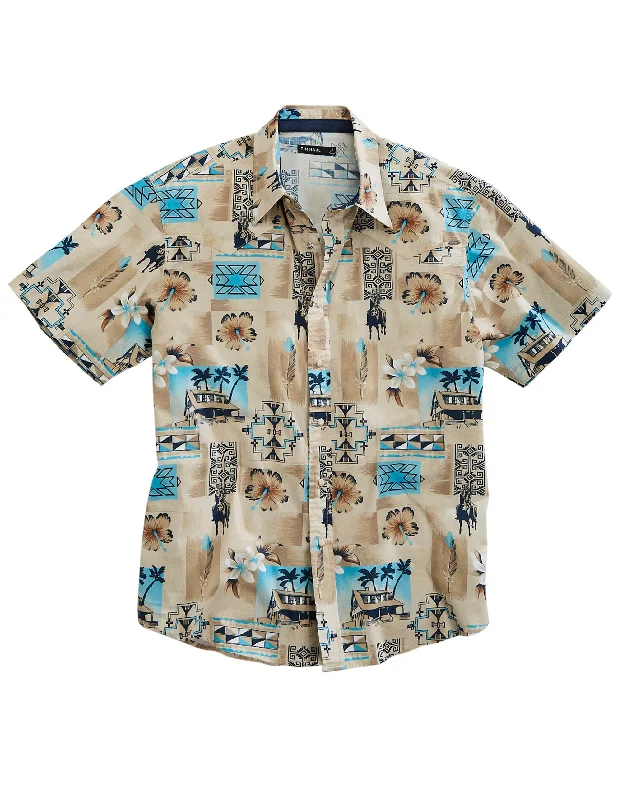 MENS SHORT SLEEVE SNAP TIN HAUL TIKI WESTERN SHIRT