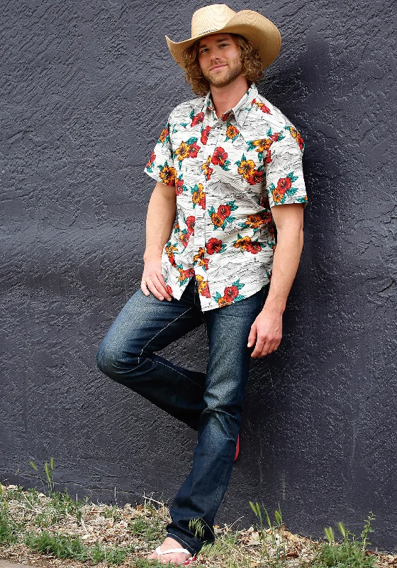 MENS SHORT SLEEVE SNAP LANDSCAPE TROPICAL WESTERN SHIRT