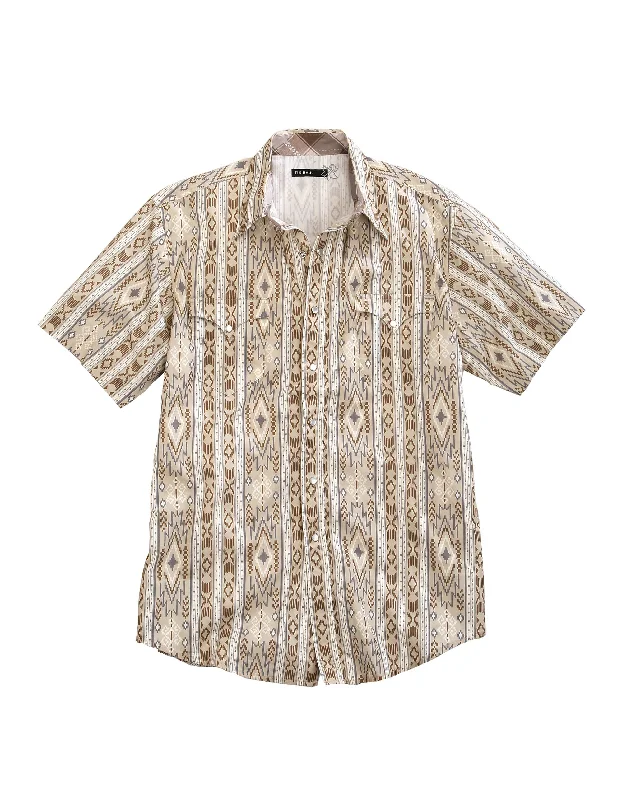 MENS SHORT SLEEVE SNAP TRIBAL WALLPAPER WESTERN SHIRT