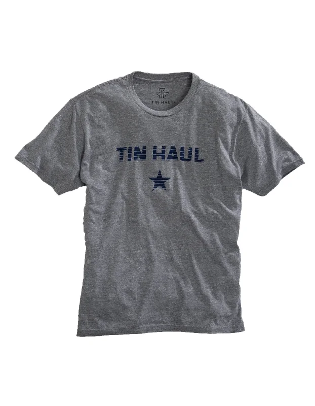 MENS TIN HAUL STAR W/LINES SCREEN PRINT HEATHER GREY SHORT SLEEVE T-SHIRT