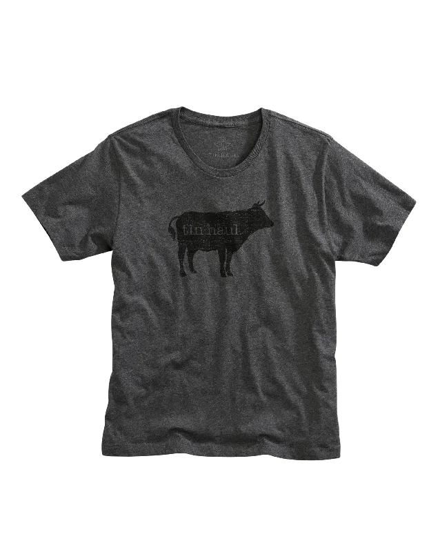 MENS TIN HAUL BEEF SCREEN PRINT DARK HEATHER GREY SHORT SLEEVE T-SHIRT