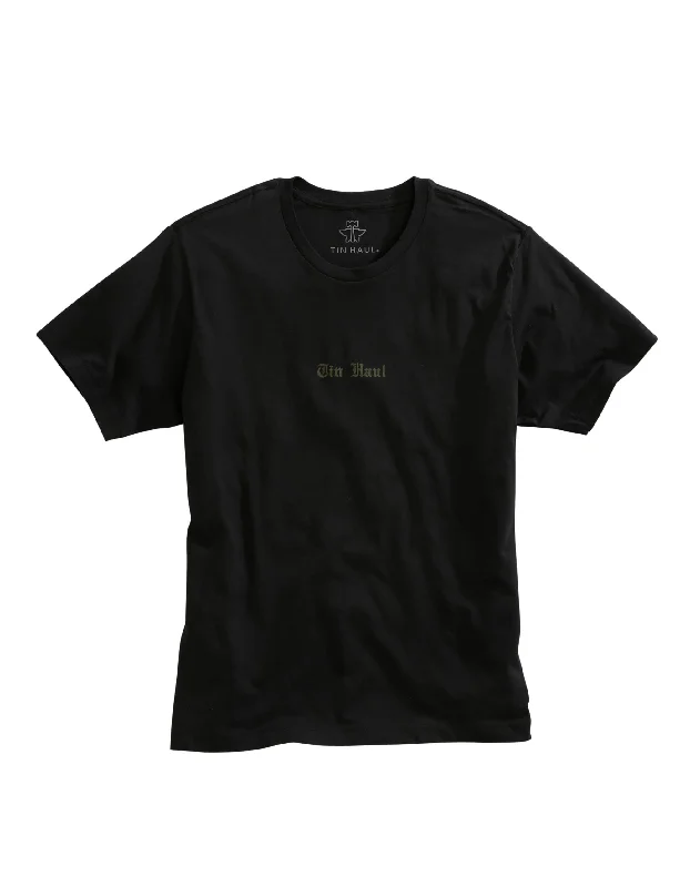 MENS TIN HAUL OLD ENGLISH STYLE LETTERS BLACK SHORT SLEEVE T-SHIRT